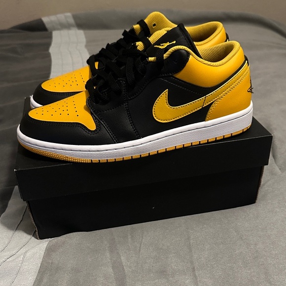 Jordan 1 Low Black and Yellow Low-Top Sneakers - Picture 1 of 7